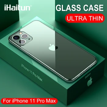 IHaitun de Lux Pahar de Caz Pentru iPhone 11 Pro Max Cazuri de Sticlă Ultra Subțire Acoperă Pentru iPhone XS MAX XR X 10 7 8 Transparent Margine Moale