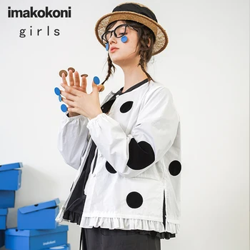 Imakokoni cămașă albă, sacou feminin 2020 primăvara și toamna liber casual cu mâneci lungi polka dot shirt