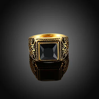 Inel de oțel titan Aur culoare inel cu Pătrat Roșu de Sticlă F scrisoare Bărbați Inele Pentru bărbați Logodna Bijuterii de Nunta cadou 2017
