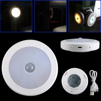 Infraroșu PIR Senzor de Mișcare 6 LED Lumina de Noapte Detector Wireless Lampă de Perete Auto On/Off USB Reîncărcabilă Control Veioza Luminoase
