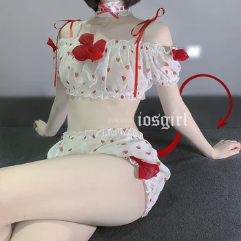 Japoneze Set De Lenjerie Sexy Din Dantela Arcul De Capsuni Sutien Scurt Erotic Lenjerie Costum De Cosplay Menajera Kawaii Lolita Uniformă Babydoll