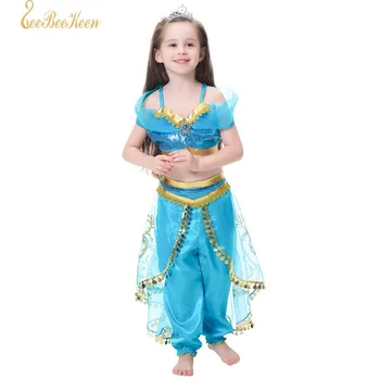 Jasmine Costum Cosplay 2018 Cadou de Anul Nou Set pentru Copii Rochii pentru Copii Fete Jasmine Printesa Rochie de performanță Etapă show