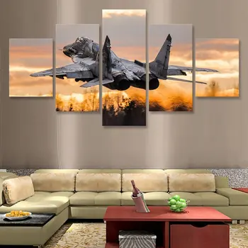 Jet Fighter Mikoian MiG-29 Panza Pictura 5 Bucăți De Perete De Arta Canvas Wall Poster Imagini Living