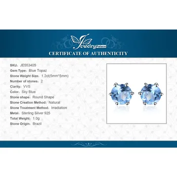 JewelryPalace Reale Topaz Albastru Stud Cercei Argint 925 Cercei Pentru Femei Pietre Pretioase Coreea Cercei Moda Bijuterii