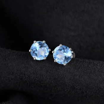 JewelryPalace Reale Topaz Albastru Stud Cercei Argint 925 Cercei Pentru Femei Pietre Pretioase Coreea Cercei Moda Bijuterii