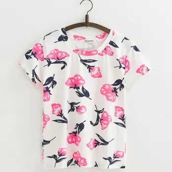 JKKUCOCO mai Noi Femei tricou Frumos Orhidee Print Flori tricou Femei topuri tricouri Maneca Scurta Casual de Bumbac T-shirt 3 culoare XS-XL