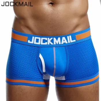 JOCKMAIL Brand de Oameni ochiurilor de Plasă Boxeri Lenjerie izmenele hombre Gay Sleepwear Cueca Boxer Respirabil Picioare Chilotei de Bumbac pantaloni scurți