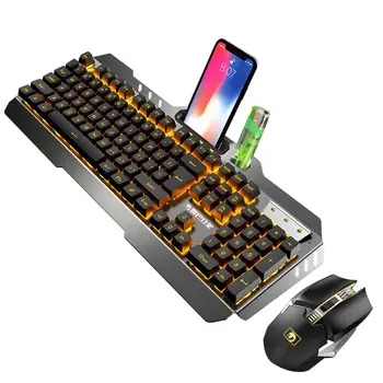 Jocuri Tastatură Mecanică acuzat de Anti-ghosting Luminos albastru comutator cu iluminare din spate Wireless USB rezistent la apa tastatură și Mouse-ul Setat