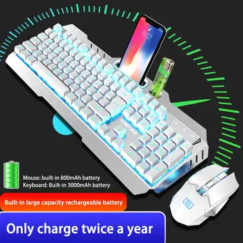 Jocuri Tastatură Mecanică acuzat de Anti-ghosting Luminos albastru comutator cu iluminare din spate Wireless USB rezistent la apa tastatură și Mouse-ul Setat