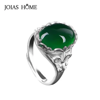 JoiasHome 925 inel argint vintage smarald bijuterie floare inlay degetul arătător reglabil de sex feminin inel argint bijuterii cadou