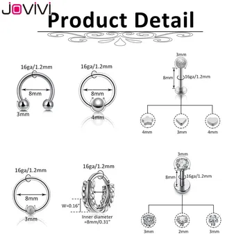 Jovivi 16G Oțel Inoxidabil Stud Cercel Rotund Hoop Cercei Stud Ureche Piercing-ul Bijoux Bijuterii Multi-folosit Body Piercing Bijuterii