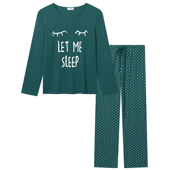 Joyaria Gât Rotund Pijama pentru Femei cu Maneci Lungi de Sus și Pantaloni de Pijama Set cu Buzunare