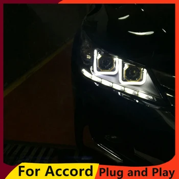 KOWELL Styling Auto Lampă de Cap pentru Honda Accord Far 2013 Nou Acord Faruri LED DRL H7 D2H Ascuns Opțiune Angel Eye Bi Xenon