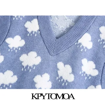 KPYTOMOA Femei 2021 Moda Jacquard Liber Vesta Tricotate Pulover Vintage V Gâtului fără Mâneci Femei Vesta Chic Topuri