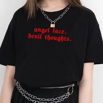 Kuakuayu HJN Femei Chip de Înger Diavolul Gânduri T-Shirt ' 90 Hipsters Drăguț Tee Stil Grunge Cămașă de Moda