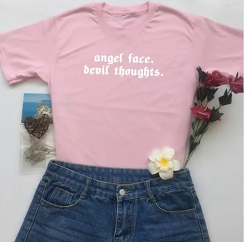 Kuakuayu HJN Femei Chip de Înger Diavolul Gânduri T-Shirt ' 90 Hipsters Drăguț Tee Stil Grunge Cămașă de Moda