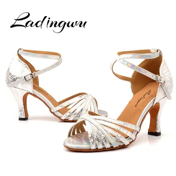 Ladingwu zapatos de baile latino mujer de Dans Salsa pantofi de Argint decolorarea dansurile de Bal Pantofi Femei Ltain Pantofi de Dans