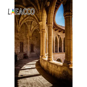Laeacco Palatul Vechi Stâlp De Piatră Coridor Pitoresc Fotografice Fundaluri Personalizate Fundaluri De Fotografie De Studio Foto