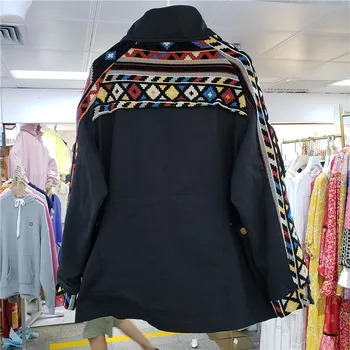 LANMREM 2020 moda Toamna împletit jacheta stand guler liber de mari dimensiuni slăbire mozaic drept haină pentru femei 2A854