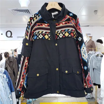 LANMREM 2020 moda Toamna împletit jacheta stand guler liber de mari dimensiuni slăbire mozaic drept haină pentru femei 2A854