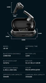 LB-20 TWS Bluetooth Casti Muzica Casti Wireless HI-fi Sunet de Calitate Sportive, Pavilioane Pentru Huawei, Xiaomi Iphone Căști