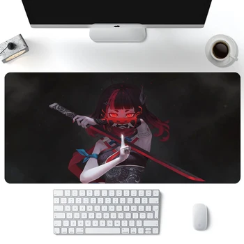 LED Mousepad RGB Strălucire Roșcată Fată Anime cu Ochii Roșii Arma Sabie XXL Mare și Negru Mouse Pad 90x40cm Birou Pad Personalizat Mause Covor
