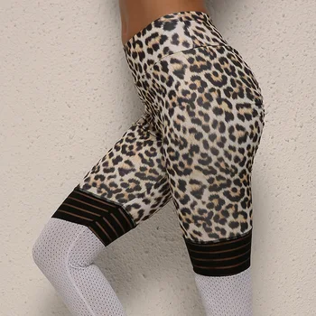 Leopard Imprimate Jambiere Slim Fitness Femei Sexy Negru Mesh Pantaloni De Yoga Sală De Funcționare De Înaltă Talie Jambiere Antrenament 2019 Sport Pantaloni