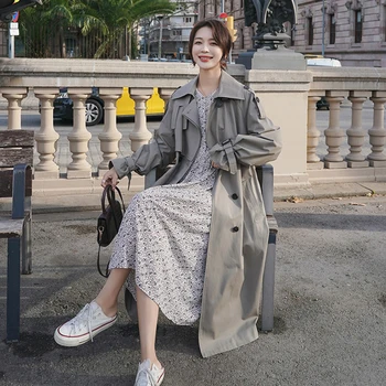 Liber Casual 2021 Noua Moda Femei Trenci De Primăvară De Toamnă Lungă Moda Coreeană Pure Color Dublu Rânduri Stil Britanic Haina