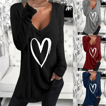 Liber Casual Femei T-Shirt Inimă 3D de Imprimare de Moda Tee de Sport de Primăvară Funcționare Topuri cu Maneci Lungi de sex Feminin Supradimensionat Negru T-Shirt