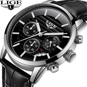 LIGE de Lux Ceasuri Barbati Curea din Piele Cronometru Mâinile Luminos Calendar 30M rezistent la apă Ceas de mână pentru Bărbați Cuarț Ceas Masculin