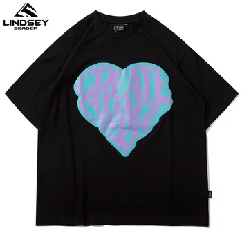 LINDSEY SEADER 2021 Barbati tricou Hip Hop Maneci Scurte de Vară Creative Tipărite Inima Tricouri Supradimensionate Harajuku Sus Teuri de Îmbrăcăminte