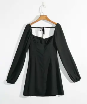 Linjiashop vintage chic ruched rochie neagră femei streetwear spatele gol maneca lunga rochie mini alb de înaltă calitate, de sex feminin vestidos
