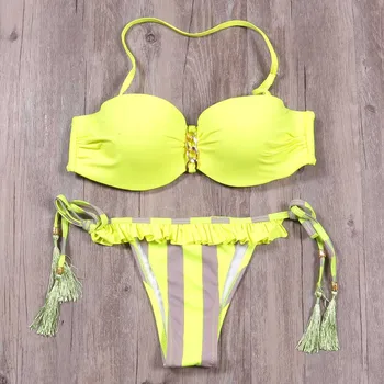 Liric 2019 Nou Sexy Push-Up Set De Bikini Brazilian Femei Costum De Baie Bandeau Florale De Imprimare De Costume De Baie Top Plajă Costum De Baie