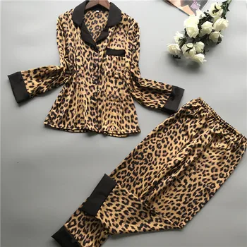 Lisacmvpnel Primăvară Nouă Maneca Lunga, Pijamale Femei Matase De Gheață Moda Leopard De Imprimare Sexy Pijama Set
