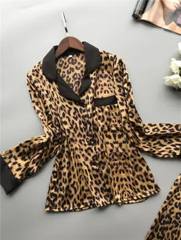 Lisacmvpnel Primăvară Nouă Maneca Lunga, Pijamale Femei Matase De Gheață Moda Leopard De Imprimare Sexy Pijama Set