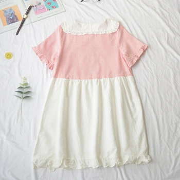 Lolita dulce roz/albastru drăguț urs maneci scurte rochie de vara fete loli drăguț op rochie Japonez de îmbinare Peter Pan Kawaii Lolita dres