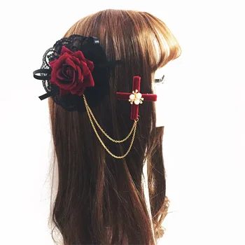 Lolita Fete Fete Japoneze A Crescut Dantela Clip De Păr Gotic Doamna Lanțuri Accesoriu De Par Vintage