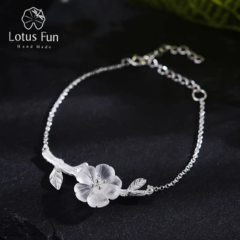 Lotus Distractiv Real Argint 925 Cristal Natural Handmade Bijuterii Fine de Flori în Ploaie Design Farmecul Brățară pentru Femei Cadouri