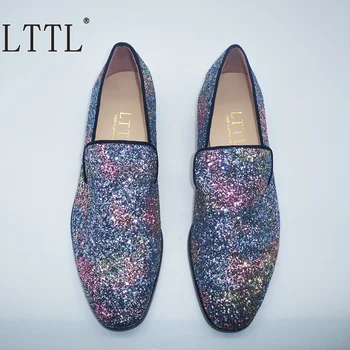 LTTL mai Nou Italia Stil Sclipici Pantofi Barbati Paiete Designer Mocasini de Lux Alunecare Pe Pantofi Barbati Casual Barbati Apartamente Rochie de Bal Pantofi