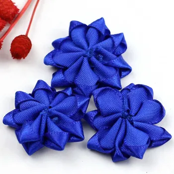 Lulang 24BUC Albastru Regal Panglica de Satin Flori Arcuri Crescut W/Stras Aplicatii Craft Nunta Ornament 30x30mm (1.18 inch)