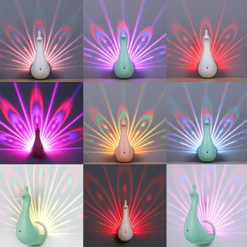 Lumina de noapte Proiector 7 Color Schimbarea LED Păun Lampă de Perete Cu Smart Touch Control de la Distanță Acasă Decorative 3D Lampă de Perete