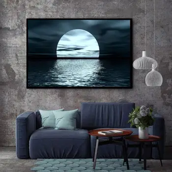 Luna Pe Mare Peisaj Poster Acasă Decor Panza Pictura Decor Dormitor, Camera De Zi Panza Pictura