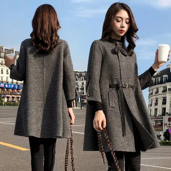 Lână mantou pentru femei 2020 toamna și iarna moda noua mid-lungime manta-linie houndstooth haină de lână