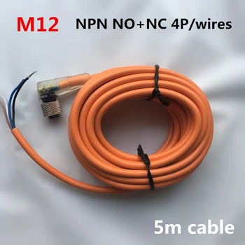 M12 senzor de conectori de 4 pini/ 4 fire NPN 5m de cablu din pvc unghi tip cu indicator LED conector impermeabil costum NO+NC senzor