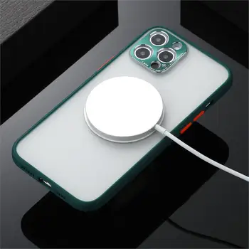 Magsafe de Încărcare fără Fir de Lux Telefon Caz Pentru iPhone 11 12 Mini Pro Max Transparent Mat aparat de Fotografiat Lentilă de Protecție Capacul din Spate