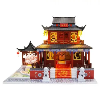 Mai nou Mobilier Casa Papusa DIY Miniatură 3D din Lemn, Păpuși Kit Casa de Puzzle Orașului Antic Chinez Jucarii pentru Copii Adulți Cadou
