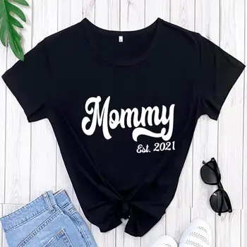 Mami Est 2021 Imprimat Bumbac de Vara pentru Femei T Shirt Mama Să Fie Casual, O-Gât Pulovere cu Maneci Scurte Topuri Nou Mama Cadou