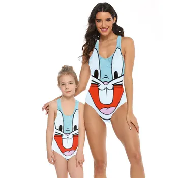 Mami și cu Mine costume de Baie Familie de Potrivire Mama Fiica Iepure de Desene animate, Costume de baie Femei Fete One Piece Bikini Costum de Baie