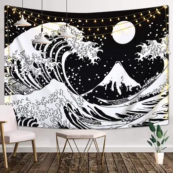 Mandala negru val luna tapiserie de pe perete sun moon tarot draperii de perete de Munte craniu floare tapiserie