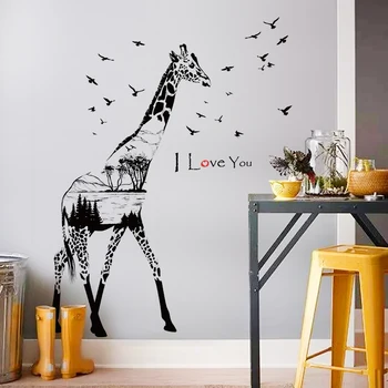 Mare 128*119cm Girafa Decalcomanii de Perete Animale de Vinil Autocolante de arta Acasă Decorare Hol Scara Decor Autocolant Perete Impermeabil Poster